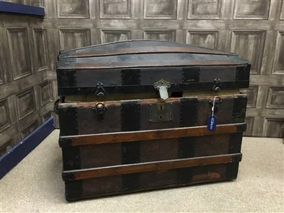 Lot 8 - A METAL BOUND TRUNK AND A SHIP’S COMPASS