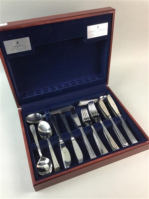 Lot 57 - A CANTEEN OF VINERS CUTLERY, SIX CRYSTAL GLASSES AND AN ALARM CLOCK