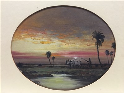 Lot 180 - INDIAN SUNSET ON THE FARM, A WATERCOLOUR ATTRIBUTED TO HERMINE DAVID