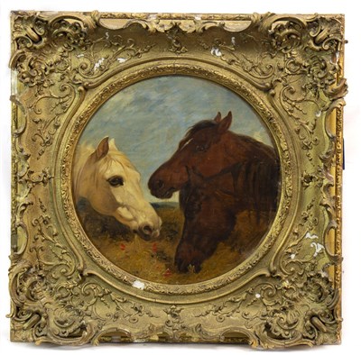 Lot 525 - PORTRAIT OF THREE HORSES, AN OIL ATTRIBUTED TO JOHN FREDERICK HERRING