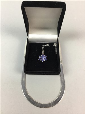 Lot 52 - A DIAMOND AND BLUE GEM RING, GEM SET PENDANT AND A SILVER NECKLACE