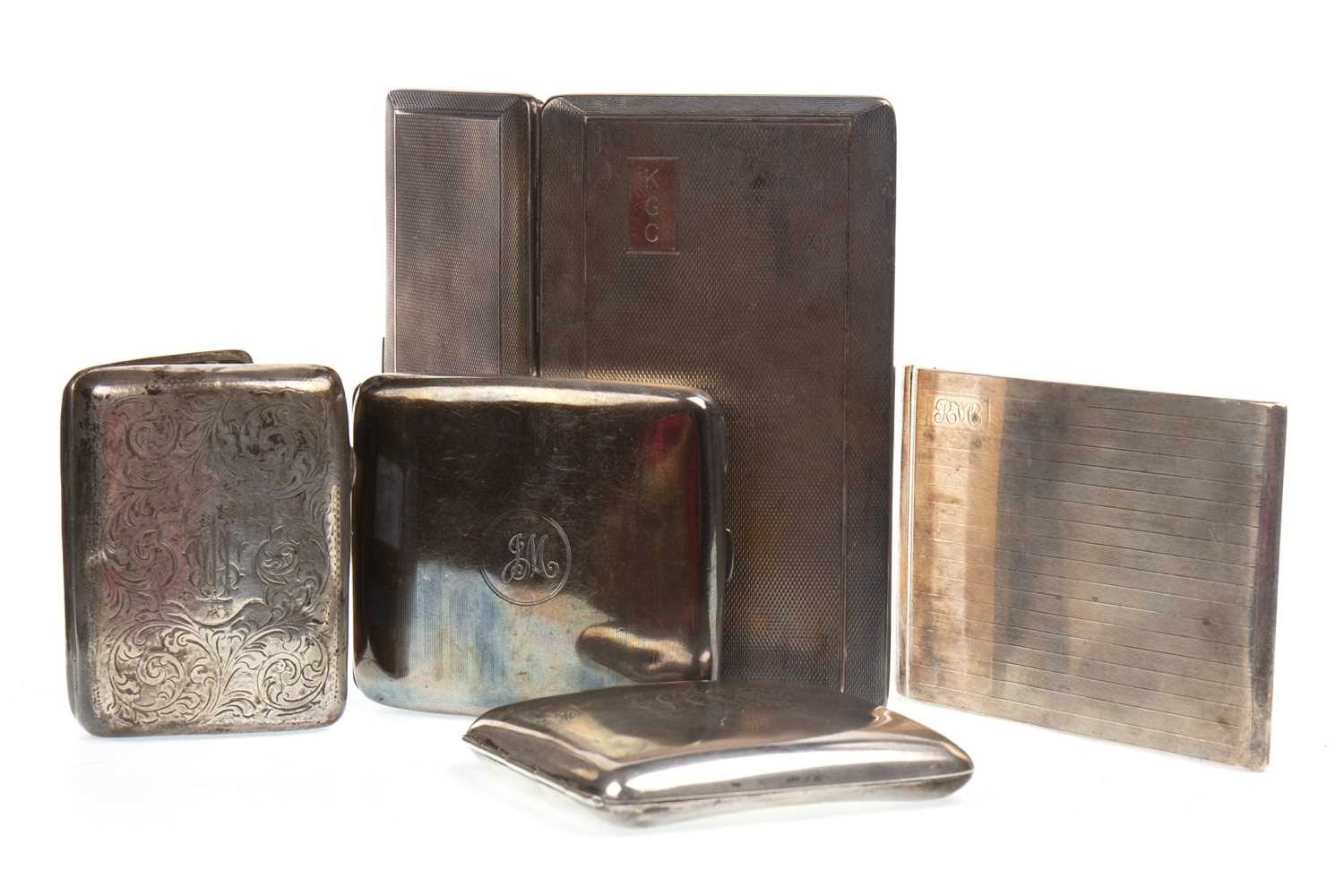Lot 855 - A LOT OF FOUR GEORGE V SILVER CIGARETTE CASES AND ANOTHER