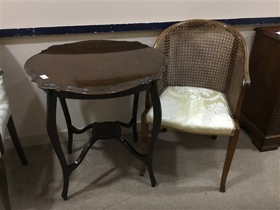 Lot 205 - A CANE PANELLED CHAIR, A CIRCULAR OCCASIONAL TABLE AND ANOTHER CHAIR