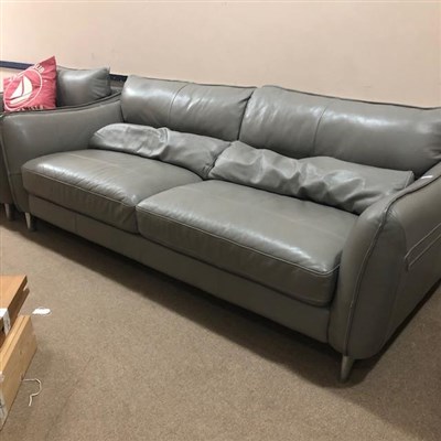 Lot 219 - A GREY LEATHER SOFA AND MATCHING CHAIR