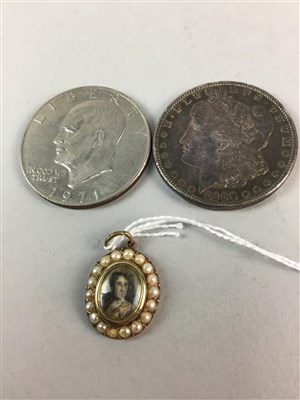 Lot 244 - A MORGAN DOLLAR 1886, OTHER COINS, A PENDANT AND BADGES