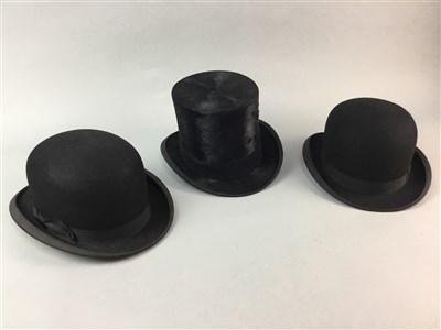 Lot 22 - A BLACK SILK TOP HAT BY G.A.DUNN & CO AND TWO BOWLER HATS