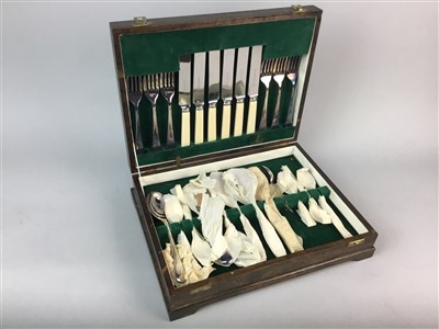 Lot 151 - A LOT OF TWO CANTEENS OF CUTLERY AND A PLATED THREE PIECE TEA SERVICE