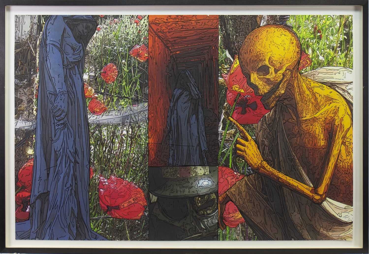 Lot 76 - LIFE AND DEATH, A MIXED MEDIA PRINT BY PETER J SCOTT