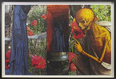Lot 76 - LIFE AND DEATH, A MIXED MEDIA PRINT BY PETER J SCOTT