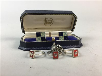 Lot 33 - A SILVER STAR TREK RING, CUFFLINKS AND OTHER RINGS