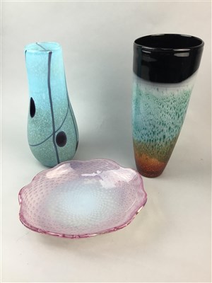 Lot 26 - A 20TH CENTURY ART GLASS VASE, ANOTHER GLASS VASE AND A BOWL