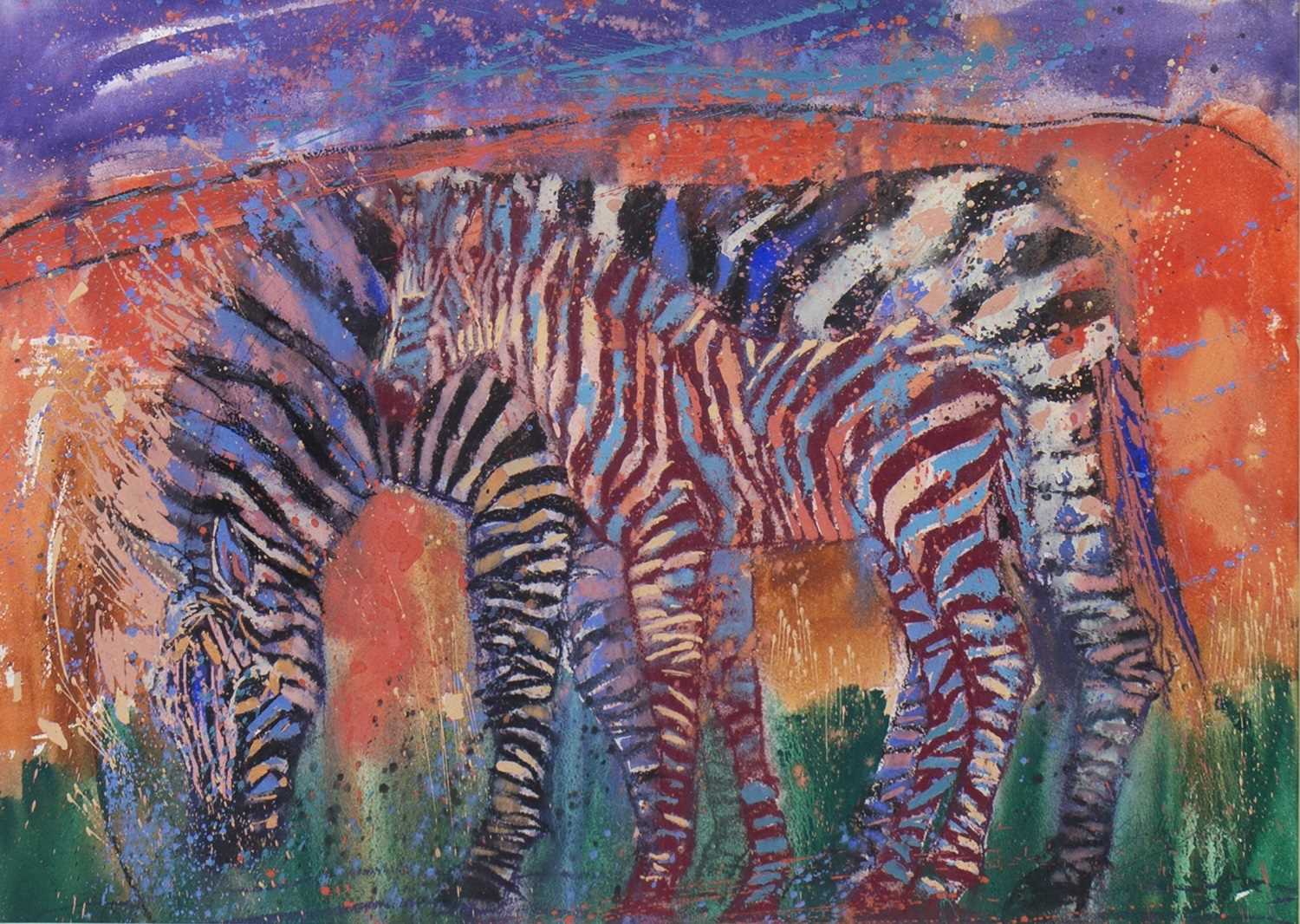 Lot 506 - ZEBRA MOTHER AND DAUGHTER, A MIXED MEDIA BY SALLY CARLAW
