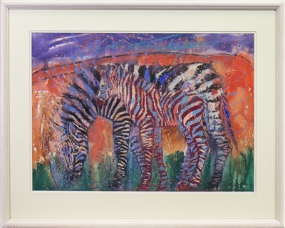 Lot 506 - ZEBRA MOTHER AND DAUGHTER, A MIXED MEDIA BY SALLY CARLAW