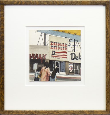 Lot 509 - AMERICAN SHOP FRONTS, A WATERCOLOUR BY JOHN BYRNE