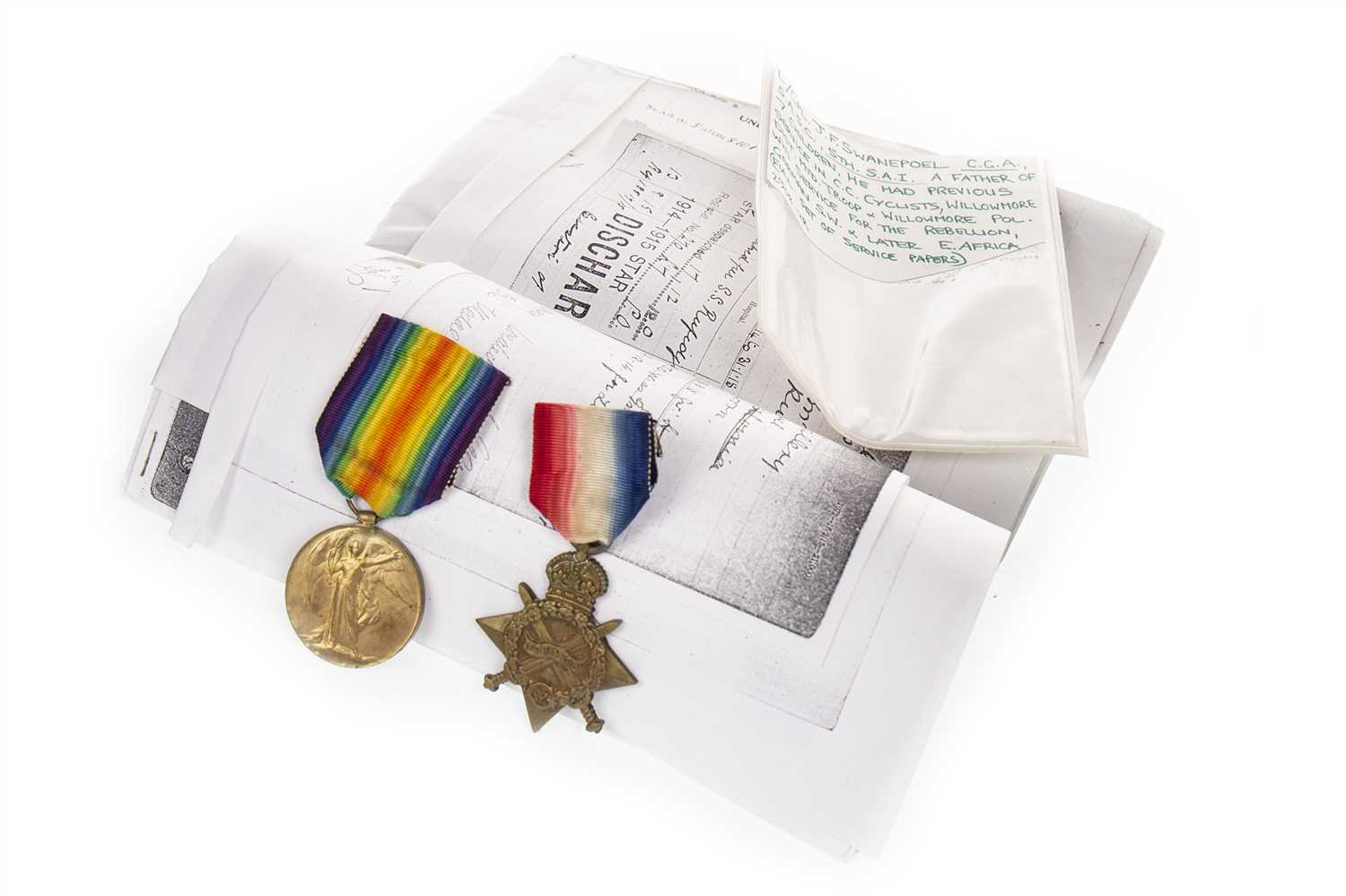 Lot 137 - A LOT OF TWO WWI SERVICE MEDALS AWARDED TO J.F. SWANEPOEL