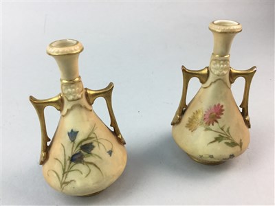 Lot 111 - A PAIR OF ROYAL WORCESTER MINIATURE VASES