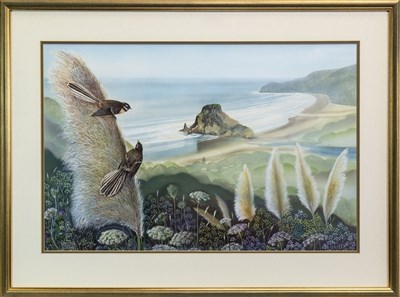 Lot 426 - COASTAL SCENE WITH BIRDS, AN OIL BY JOHN CLIFFORD