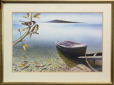 Lot 427 - LAKE SCENE WITH BIRDS, AN OIL BY JOHN CLIFFORD