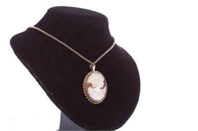 Lot 191 - A CAMEO PENDANT BROOCH ON CHAIN
