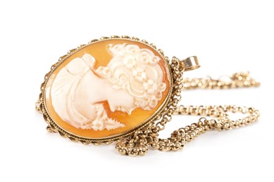 Lot 191 - A CAMEO PENDANT BROOCH ON CHAIN