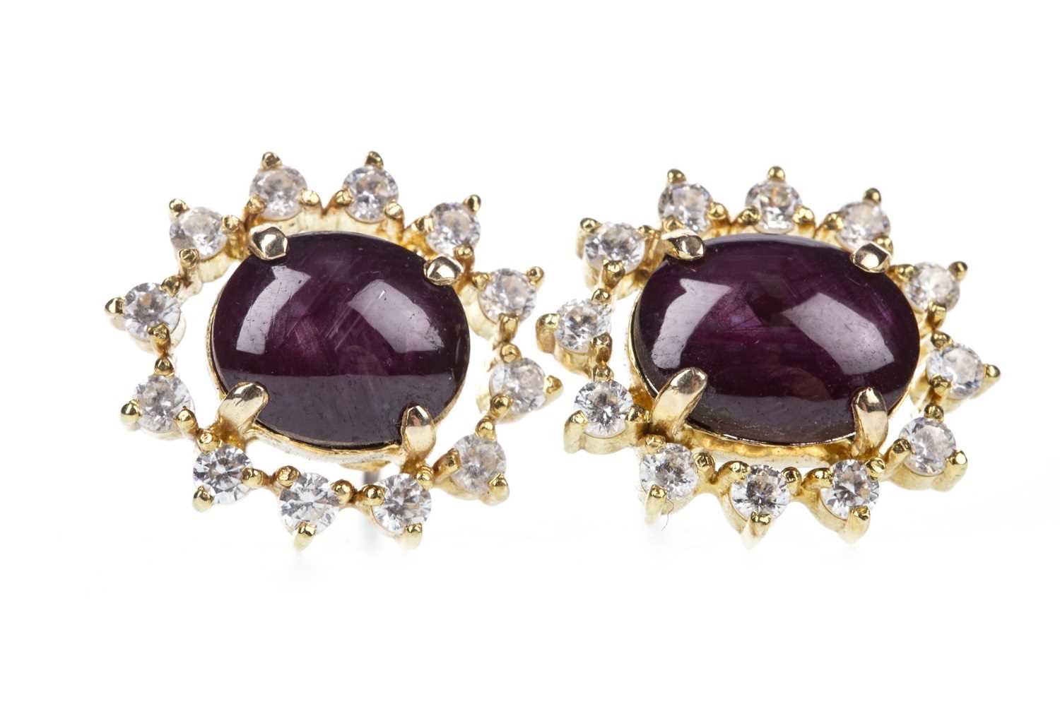 Lot 127 - A PAIR OF PURPLE AND WHITE GEM SET EARRINGS