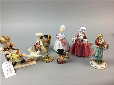Lot 104 - A LOT OF TWO ROYAL DOULTON FIGURES ALONG WITH OTHER FIGURES AND CERAMICS