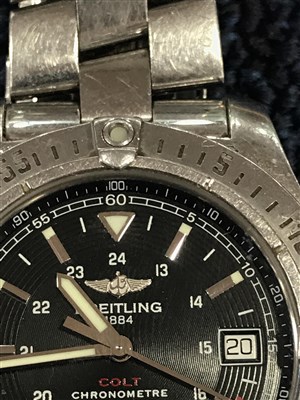 Lot 837 - A GENTLEMAN'S BREITLING AUTOMATIC STEEL WATCH