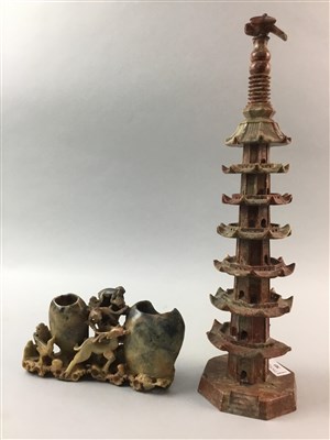 Lot 301 - A SOAPSTONE SHRINE AND A SPILL HOLDER