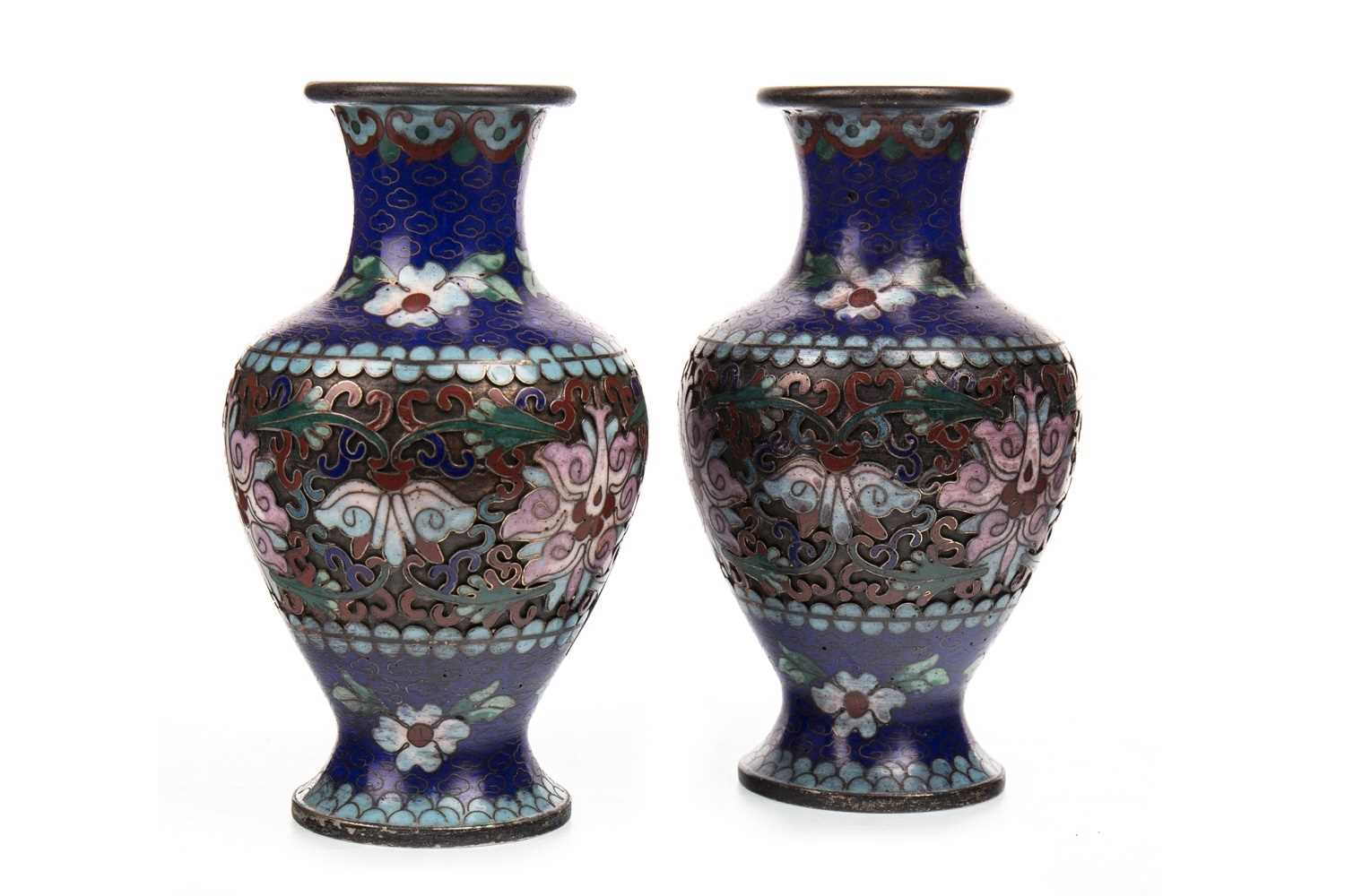 Lot 1087 - A PAIR OF CHINESE CLOISONNE VASES
