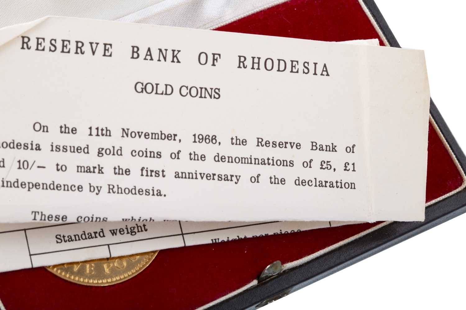 Lot 554 - A 1966 BANK OF RHODESIA SALISBURY GOLD COIN SET