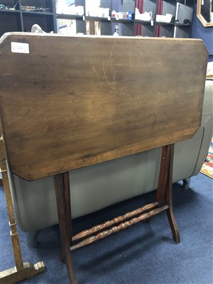 Lot 338 - A MAHOGANY FOLDING COACH TABLE AND A STAINED WOOD TOWEL RAIL