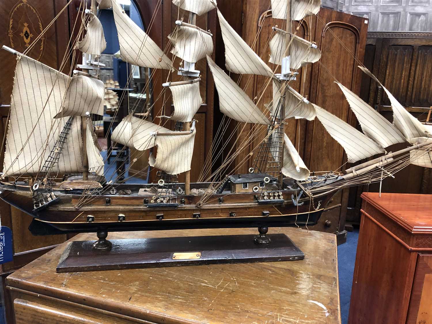 Lot 322 - a MODEL OF A THREE MASTED SAILING VESSEL