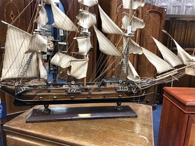 Lot 322 - a MODEL OF A THREE MASTED SAILING VESSEL