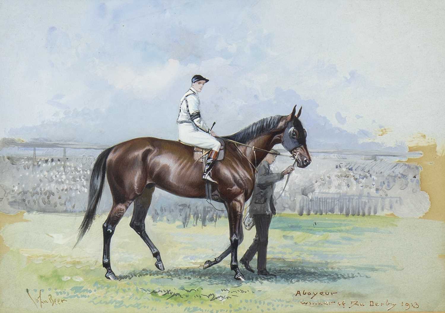Lot 404 - STUDY OF ABOYEUR, WINNER OF THE DERBY, 1913, A WATERCOLOUR BY JOHN BEER