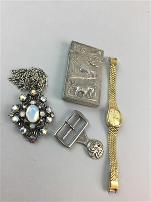 Lot 6 - A NINE CARAT GOLD POCKET WATCH, A WHITE METAL CARD HOLDER, WATCH AND NECKLACE