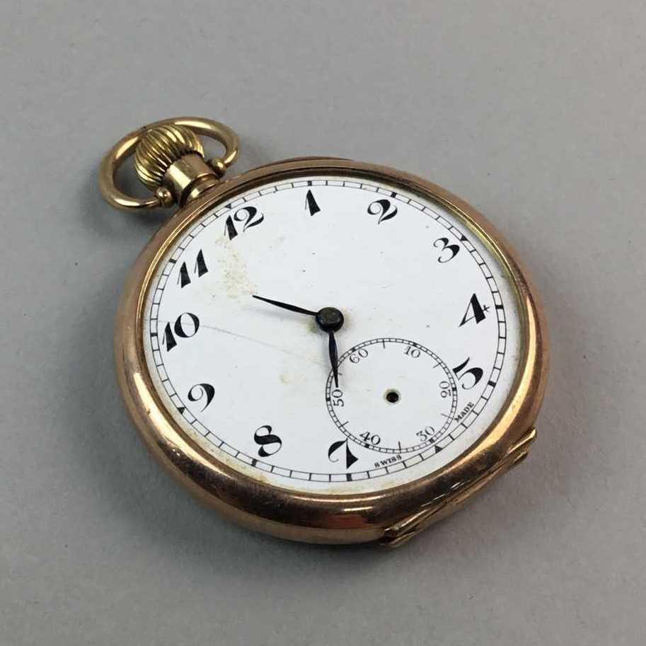 Lot 6 - A NINE CARAT GOLD POCKET WATCH, A WHITE METAL CARD HOLDER, WATCH AND NECKLACE