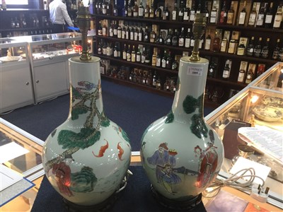 Lot 1095 - A PAIR OF CHINESE TABLE LAMPS