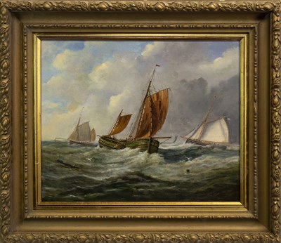Lot 428 - CHANNEL SHIPPING IN CHOPPY SEAS, AN OIL BY CHRISTOPHER MARK MASKELL