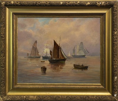 Lot 429 - CHANNEL SHIPPING IN CALM SEAS, AN OIL BY CHRISTOPHER MARK MASKELL