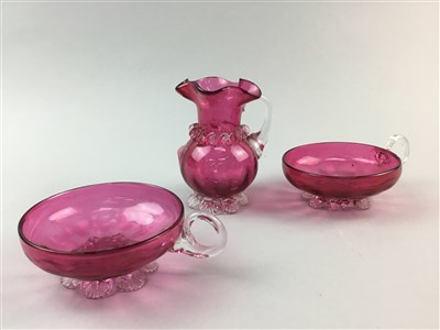 Lot 285 - A LOT OF THREE ITEMS OF VICTORIAN CRANBERRY GLASS AND OTHER GLASSWARE