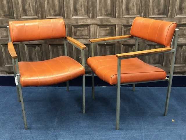 Lot 55 - A PAIR OF 1970S STEEL AND FAUX LEATHER CHAIRS