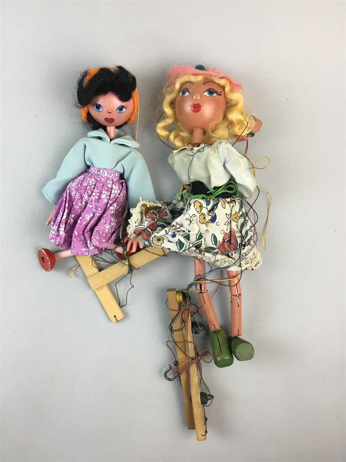 Lot 217 - TWO PELHAM PUPPETS, A VINTAGE DOLL AND DOMINOES