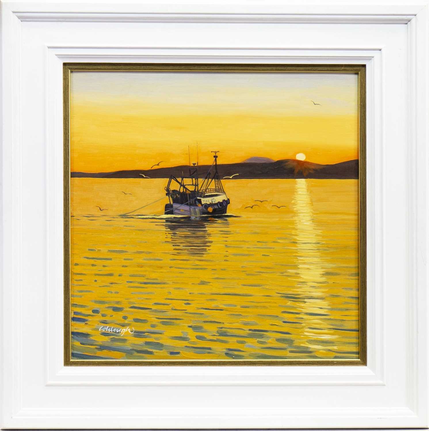Lot 590 - SUNRISE OVER MULL, AN OIL BY FRANK COLCLOUGH