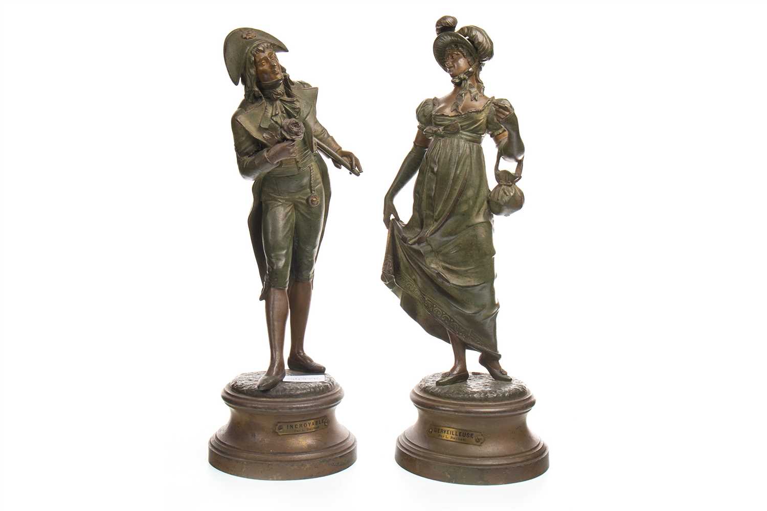 Lot 1638 - A PAIR OF SPELTER FIGURES AND ANOTHER