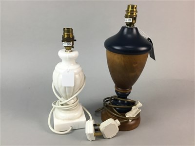 Lot 71 - AN ALABASTER TABLE LAMP AND TWO OTHERS