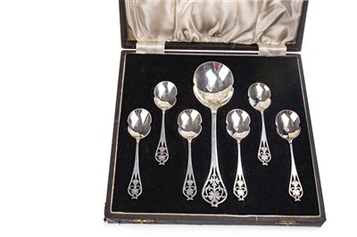 Lot 876 - A CASED SET OF SIX SILVER SPOONS AND A SERVING SPOON