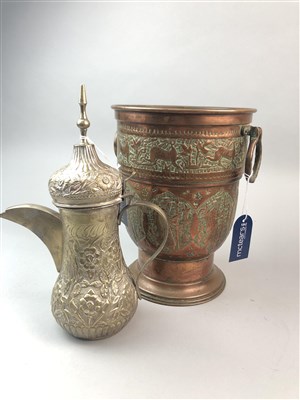 Lot 75 - AN ISLAMIC EWER, FERN POT AND A LARGE SERVING SPOON