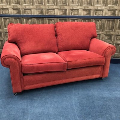 Lot 256 - A RED UPHOLSTERED SOFA BED