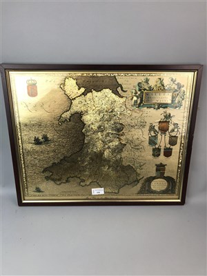 Lot 116 - A REPRODUCTION SHIPS' STYLE TIMEPIECE, MAP OF WALES AND A EMBOSSED COPPER PANEL