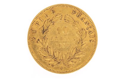 Lot 609 - A GOLD FRENCH 10 FRANCS COIN, 1857